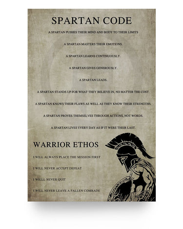 iWow Great Gifts Meaningful Quote Spartan Code - English - Warrior Poster Posters Family Friend Gift Unisex, Awesome Perfect Happy Birthday Gift Decor Bedroom, Living Room 24